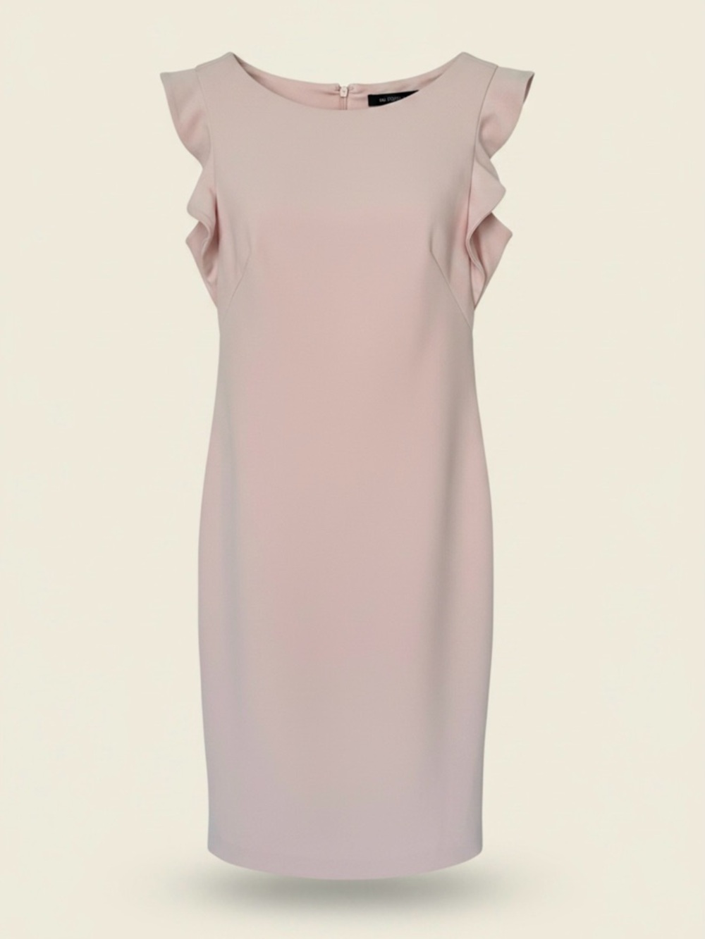 Calvin Klein Blush Pink Sheath Dress | Ruffle Cap Sleeve | Square Back | Lined